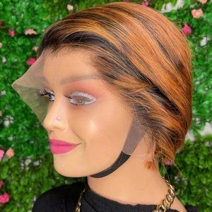 TOYA PIXIE WIG- CUTE FRONTAL PIXIE WIG, BLEACHED KNOTS WITH WIG BAND FOR A GLUE